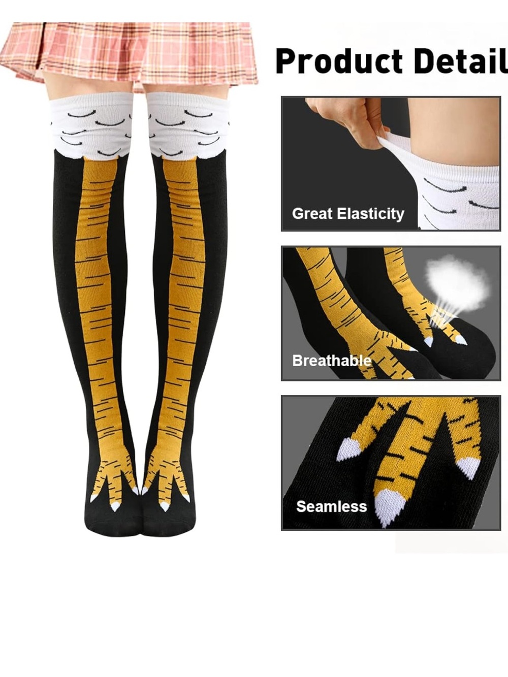 Women’s Chicken Thigh-High Socks - Black/Yellow